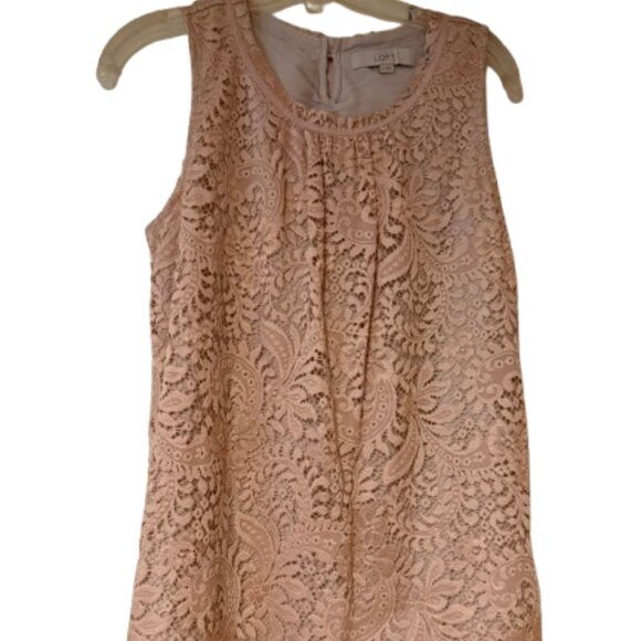 Loft Peach Lace Blouse - Sleeveless - Lined - Medium - Picture 3 of 6